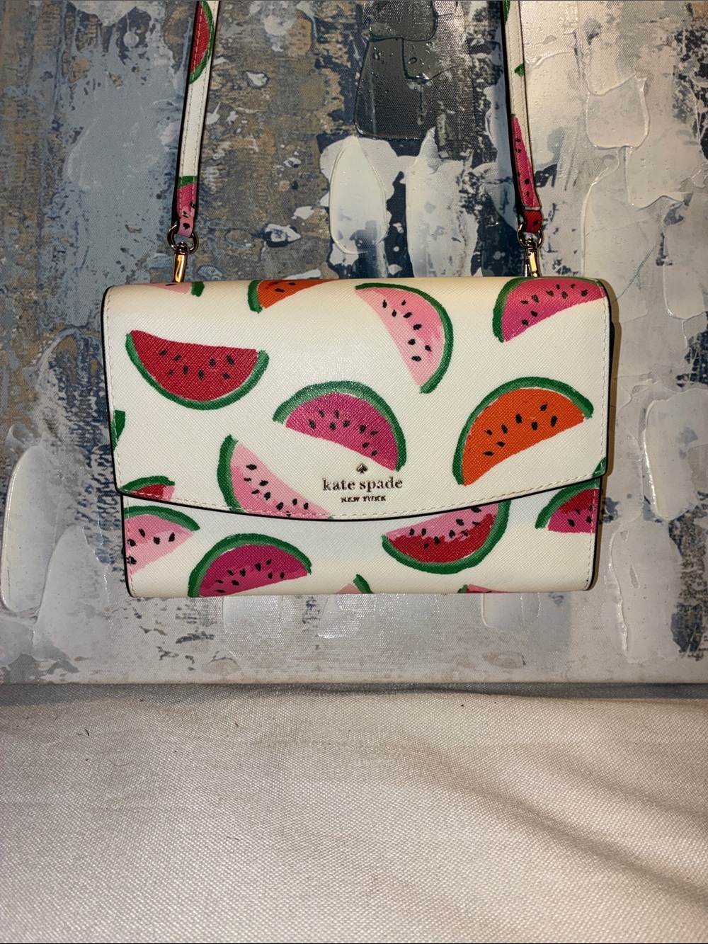 Genuine Kate Spade Watermelon Party  Crossbody Wallet  Leather EUC
